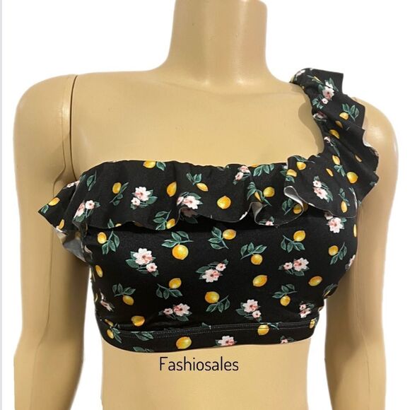 Victoria’s Secret Swim Ruffle One-Shoulder Bikini Top & bottom set Black lemons - Picture 7 of 13